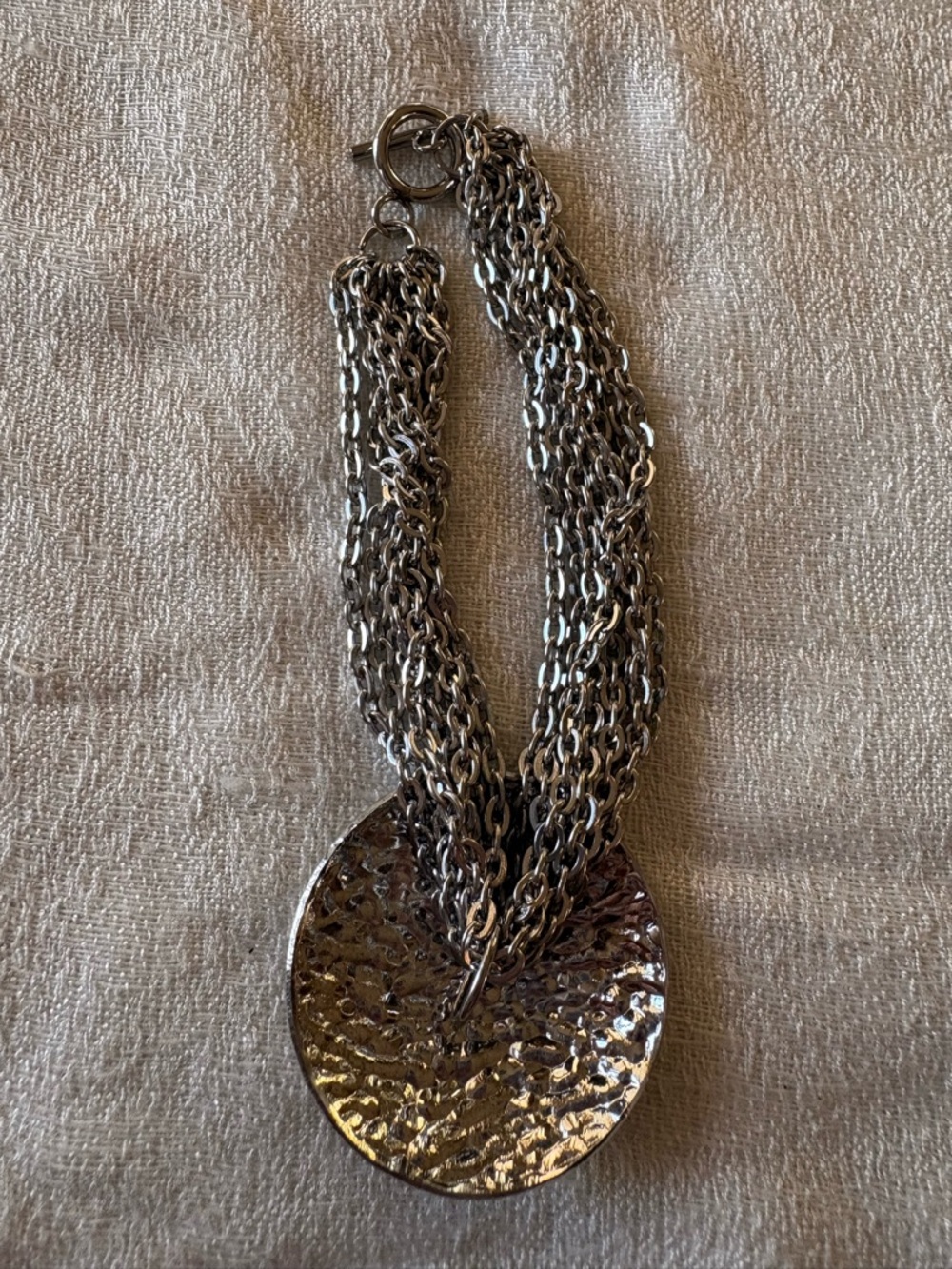 Silver Multi-Chain Statement Bracelet with Textured Disc - Picture 3 of 3